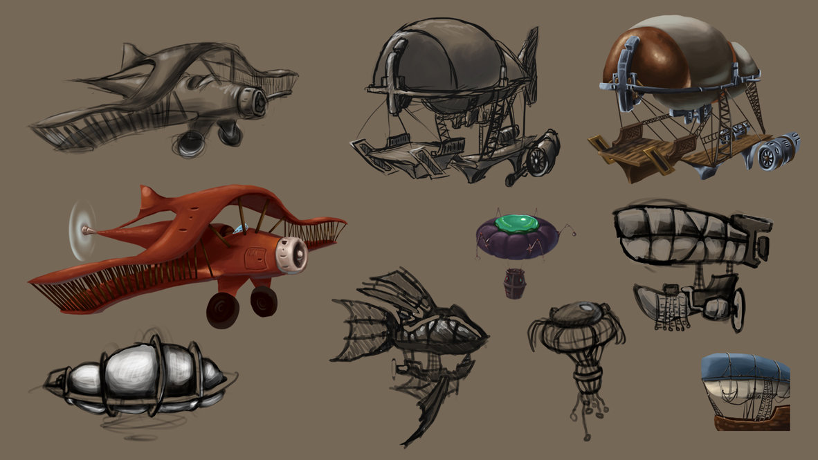 Planche d'illustrations designs d'engins volants